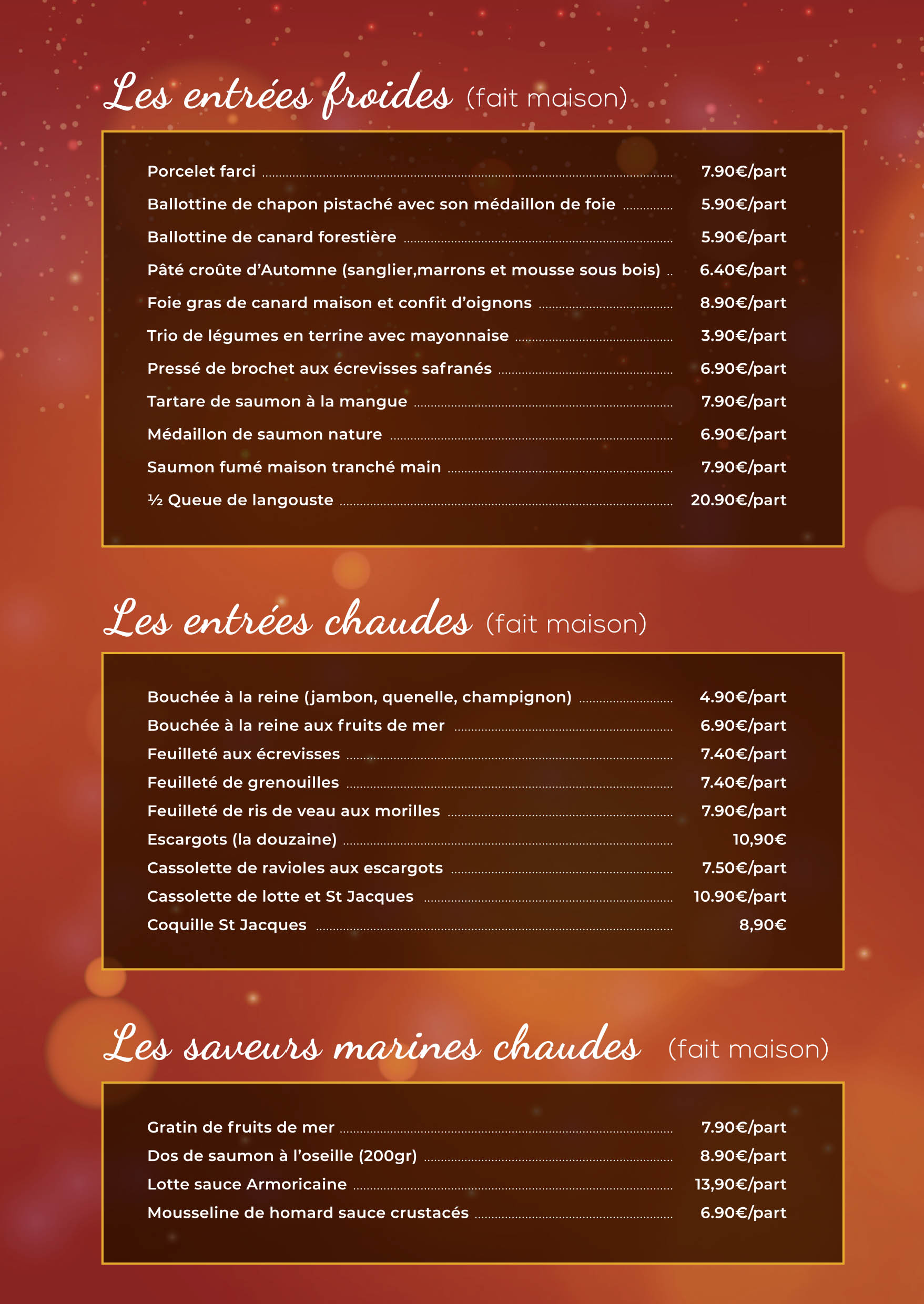 traiteur boucherie tisserand carte des fêtes entrées et mer