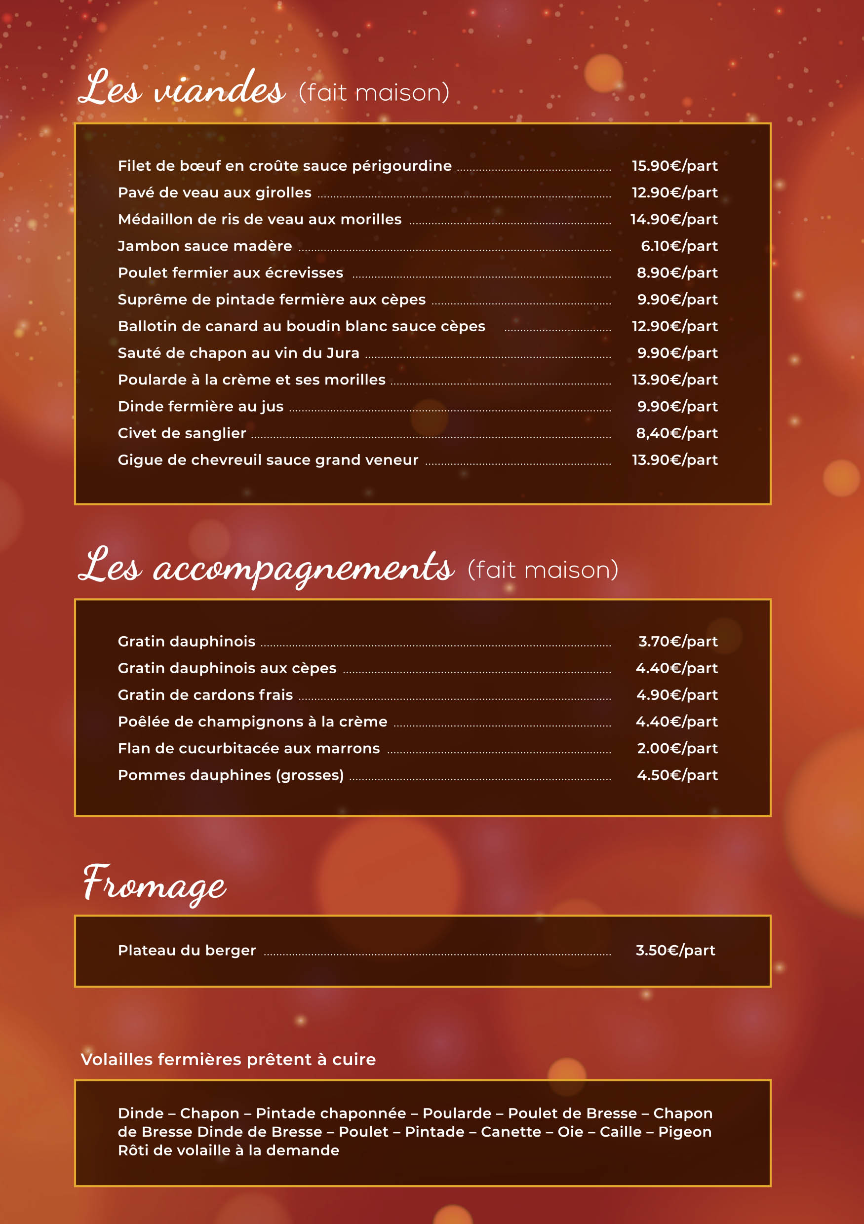 traiteur boucherie tisserand carte des fêtes viandes accompagnements fromages